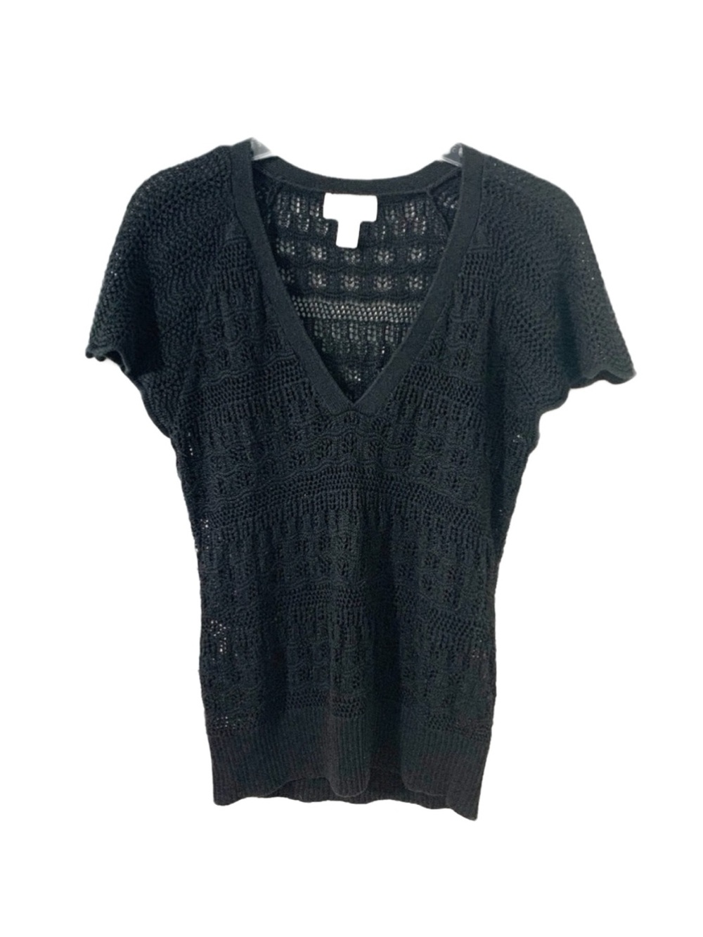 Ann Taylor LOFT Bell Sleeved V-Neck Short Sleeve Loose Knit Sweater Black 🖤